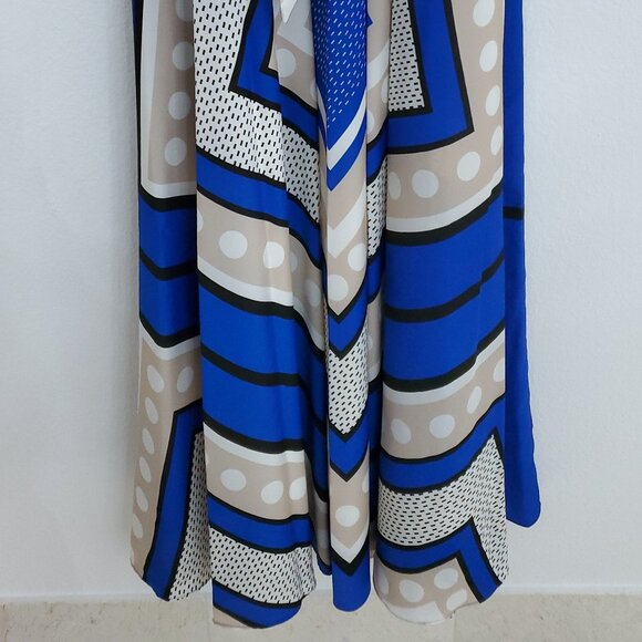 Eliza J Scarf Print Crepe De Chine Blue Polka Dot Maxi Dress Size 4 - Picture 6 of 16